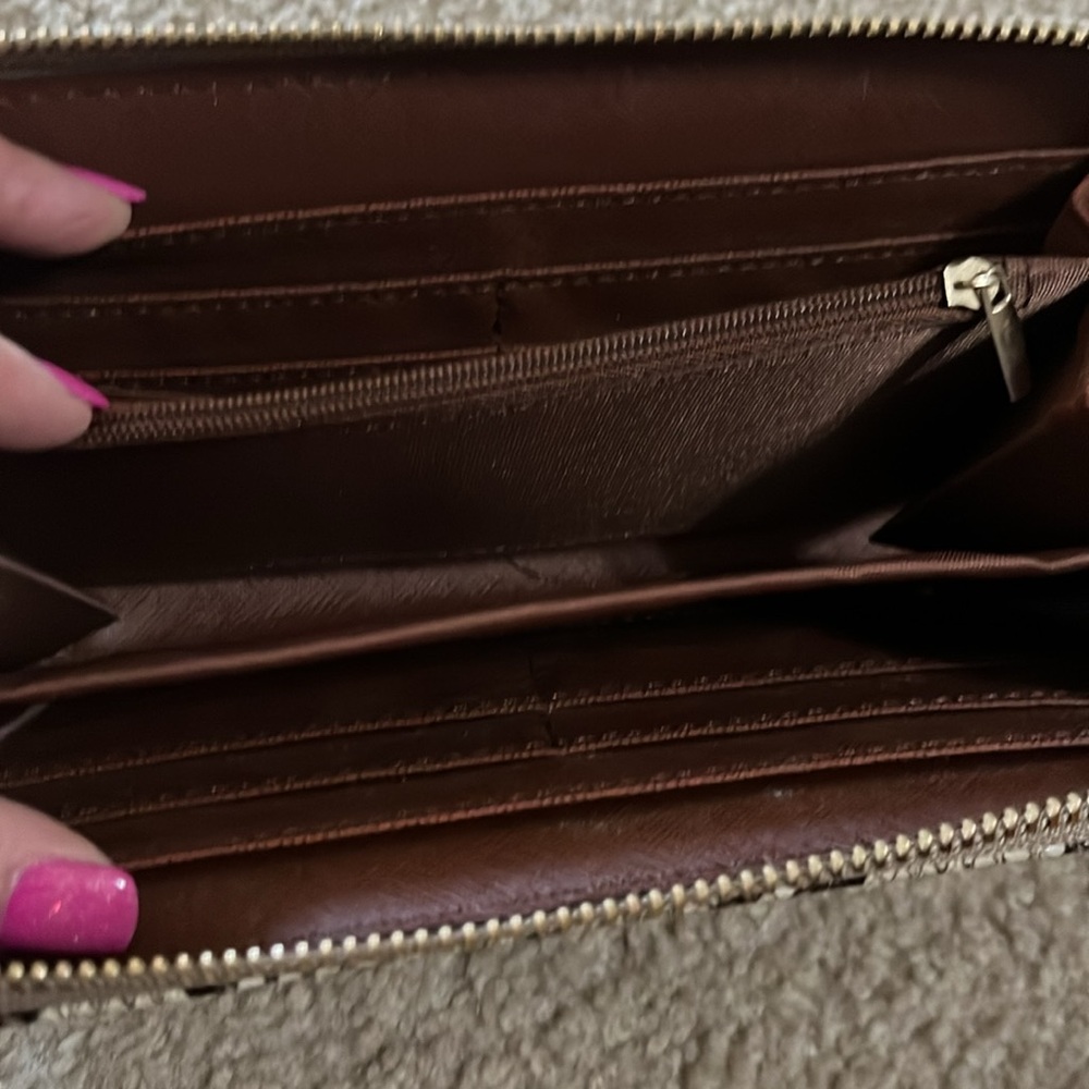 Snake skin tan & brown zip up long wallet clutch purse bag - Picture 7 of 13